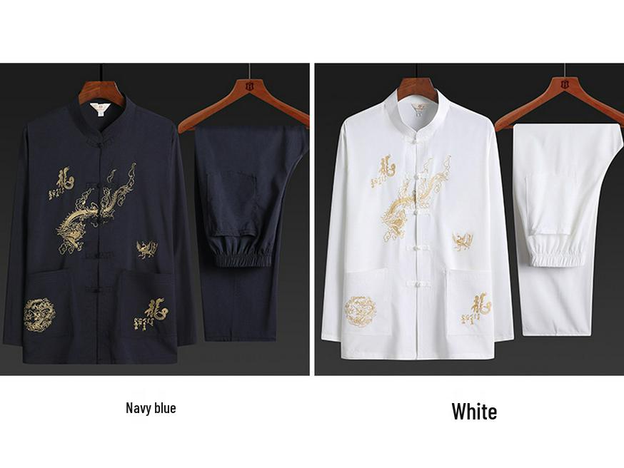 Men's Long-Sleeve Tang Suit: Chinese Style Casual Clothing for Middle-Aged and Elderly - Perfect for Morning Exercise