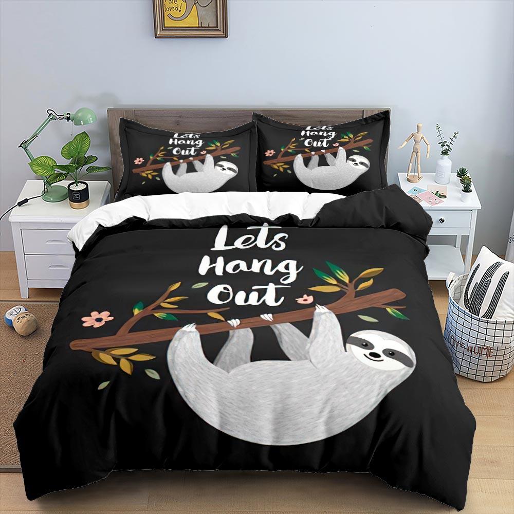 Cartoon Sloth Duvet Cover King Queen Funny Animal Bedding Set For Kids Wildlife Polyester Quilt Cover Children Birthday Gifts