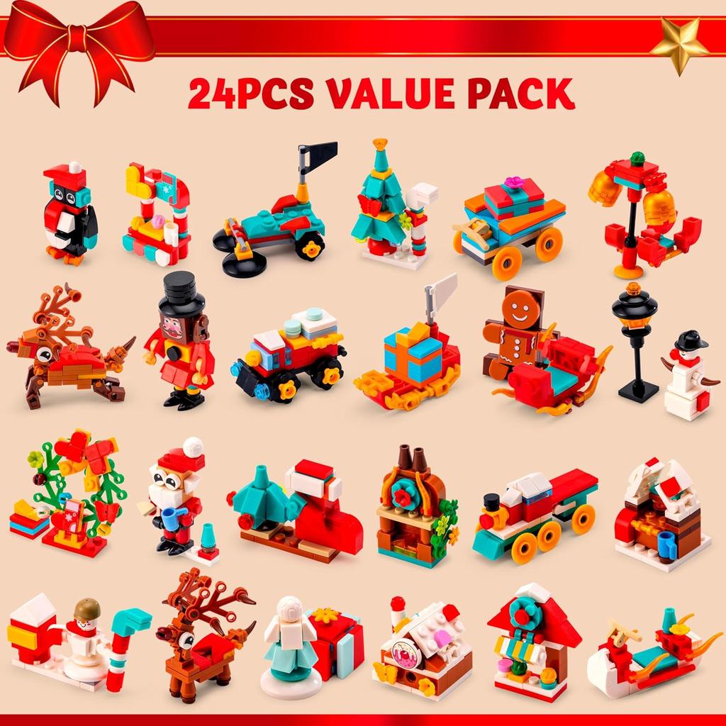JOYFY 2025 Christmas Advent Calendar Building Blocks 24 Days Christmas Theme Countdown Toy Set for Boys Girls Xmas Party Favor