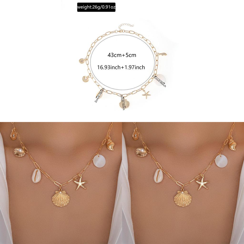 Bohemian Beach Shell Necklace With Zinc Alloy Pendant For Summer Vacation Style