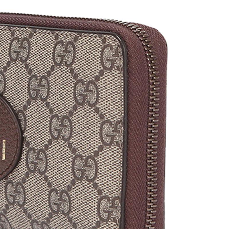 Gucci Seria Neo Vintage Długi Metalowy Zamek Błyskawiczny Z Logo Zdobionym Tygrysią Głową Płócienny I Skórzany Portfel Portfel Unisex Hebanowy Brązowy Żółty 473953-K9GOT-8861