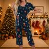 Women's Casual Christmas Print Two Piece Athletic Set Short Sleeve Top and Pants