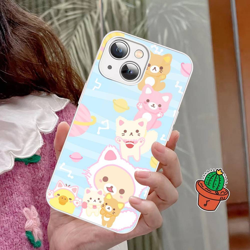Anime Cute Cartoon Rilakkuma Movie For IPhone 14 13 12 Mini 11 Pro XS Max X XR 14 Plus Tempered Glass Cover