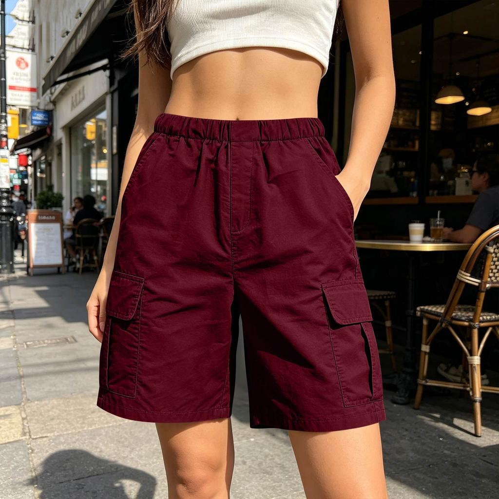 Women’s Loose Fit Outdoor Cargo Shorts with Multiple Pockets Relaxed Mid-Length Utility Shorts for Summer Sports Hiking