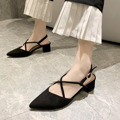 Fashion Shoes Woman 2024 Summer Sandals Women Square High Heels Pumps Female Sandals Hight Heels Shoes Ladies Flock Point Toe Sandals
