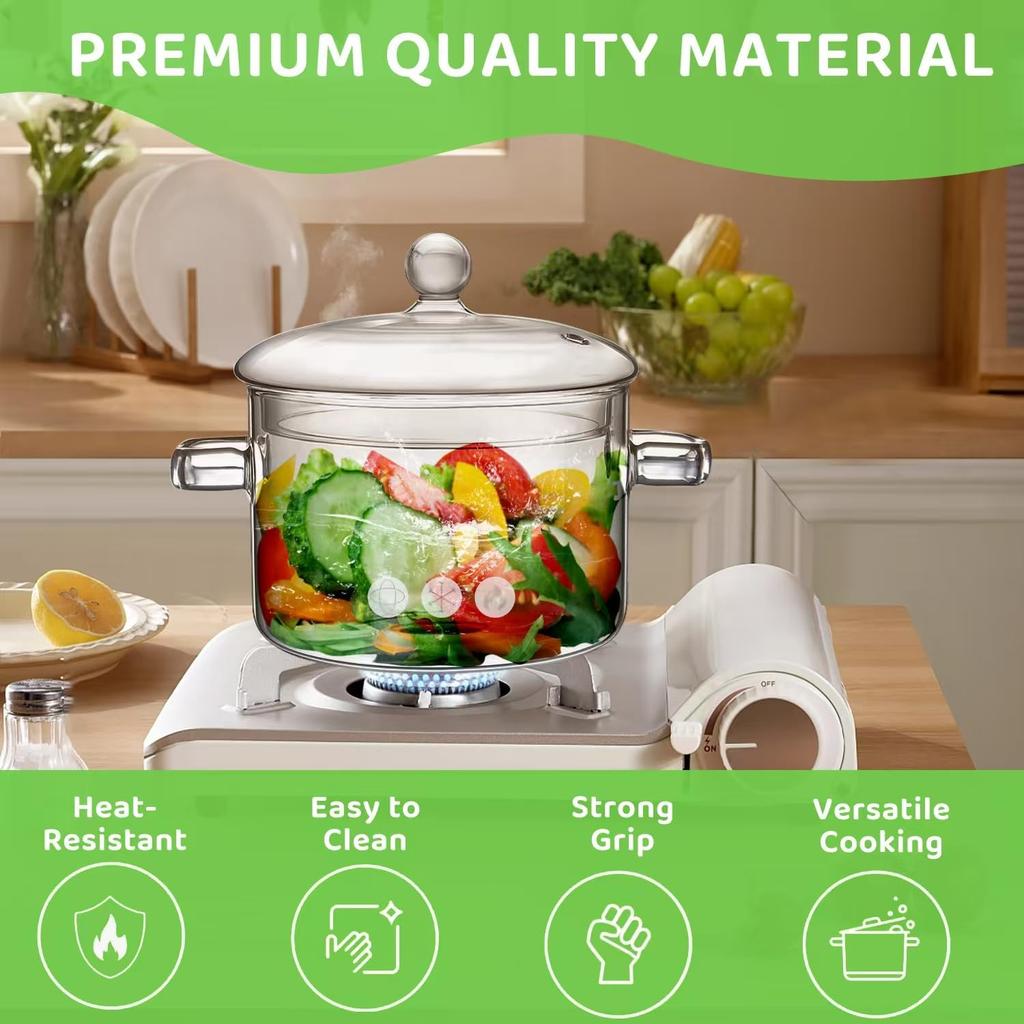 Glass Pots for Cooking On Stove, 1.5L/50oz Glass Cooking Pot with Lid, Heat-Resistant Simmer Pot for Stove Potpourri, Saucepan Pot FIts for Cooking,