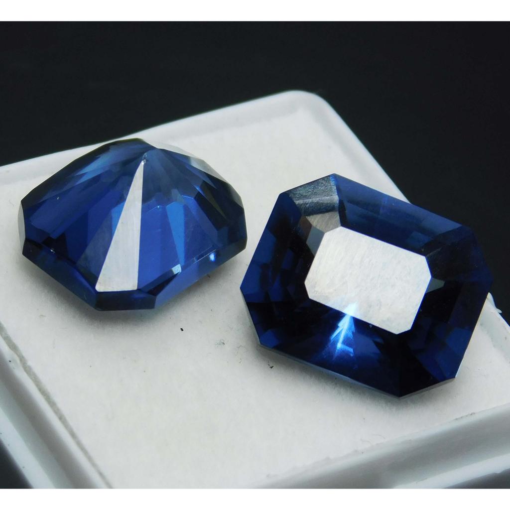 Natural Blue Sapphire Emerald Cut 21.35 Ct CERTIFIED Loose Gemstone Pair A-5171