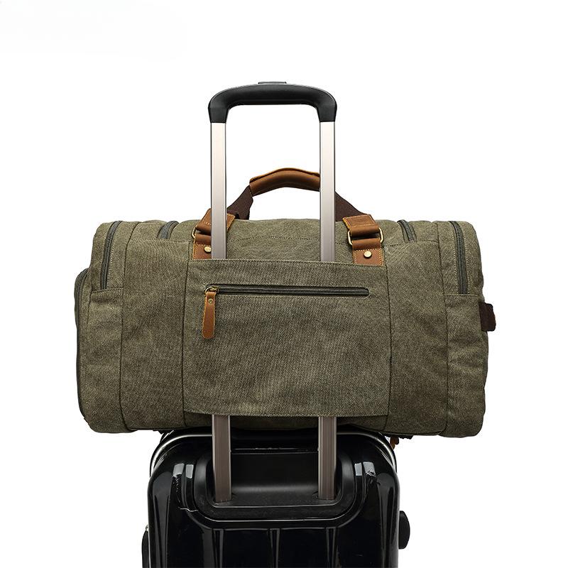 Leisure Canvas Travel Bag Leather Sports Fitness Bag Dry Wet Separation Luggage Bag More Storage