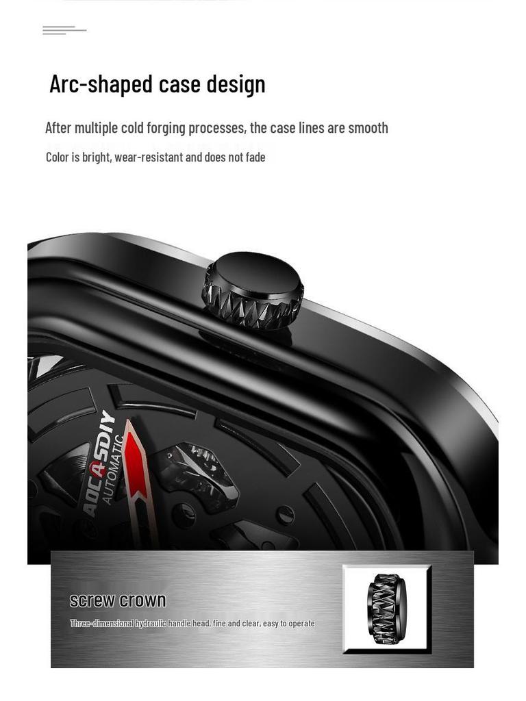 Herren Echte Wasserdichte Automatische Mechanische Quadratische Uhr - Trendig, TikTok Favorit