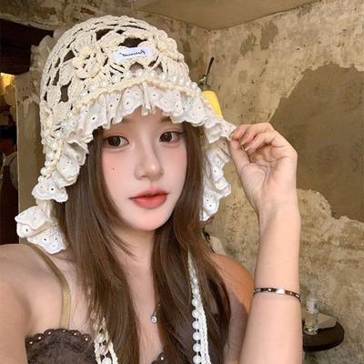 Hollow Out Crochet Flower Knitted Hat Bohemian Style Weave Cap Vintage Ethnic Style Hat  Outdoor