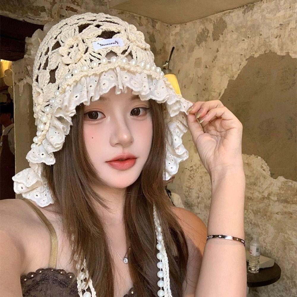 Bohemian Style Lace Beanies Hollow Out Knit Cap Casual Ethnic Style Hat  Apparel Accessories