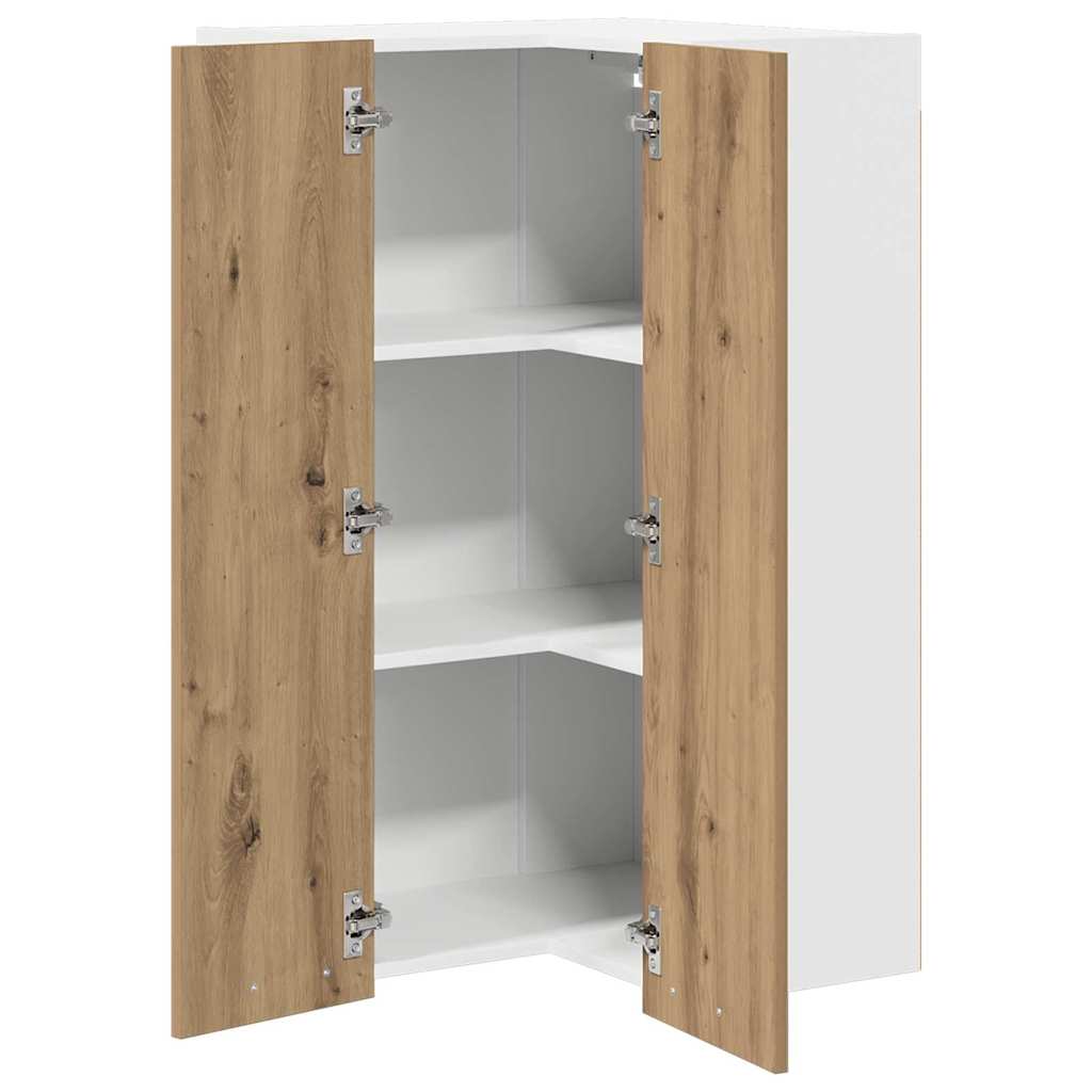 Hanging Corner Cabinet with Door Artisan Oak and White 57 X 57 X 100 Cm