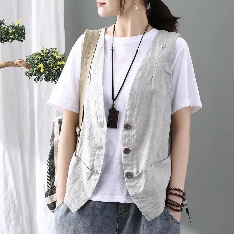 Damen Sommer Retro Elegant Ärmellose Weste Damen Einreiher Außenbekleidung L