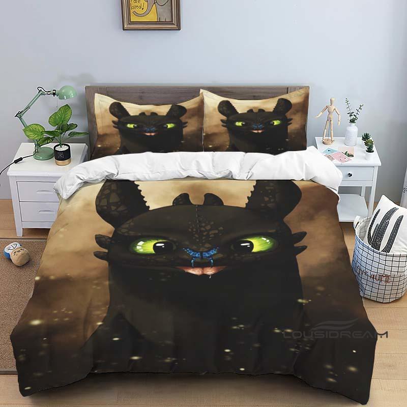 

How to Train Your Dragon Cartoon-Print 3-Piece Bedding Set — Duvet Cover & Pillowcases (Suitable for Teens & Children — Boys & 135x200cm