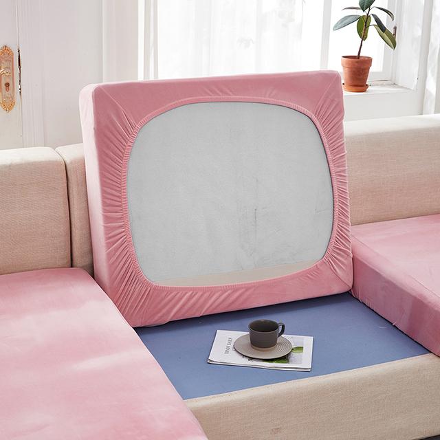 Airldianer Velvet Solid Color Sofa Cushion Covers for Living Room Elastic Sofa Funiture Protector Couch Cover Strenth Slipcovers