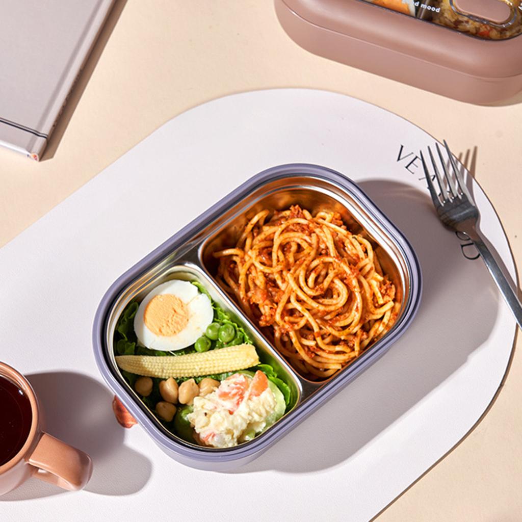 Children Bento Box Reusable Food-Grade Large Capacity Compartment Box Water Fillable Thermal Stainless Steel Insulated