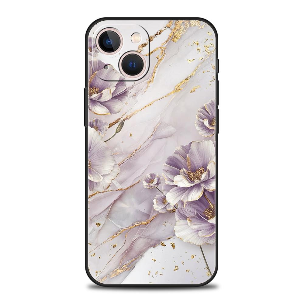 Luxury TPU Soft Phone Case For iPhone 17 Air 16E 16 11 15 14 Pro MAX 12 13 7 8 Plus X XR XS SE 2022 Cover Flower Marble