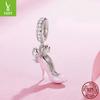 Romantic Pink Bow S925 Silver Pendant Jewelry Accessories Sweet High Heels Champagne Diy Beads