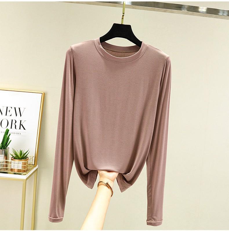Women's Loose Korean-Style Modal Long-Sleeve Shirt - Spring/Autumn, Round Neck, Slimming, Versatile, Plus Size.