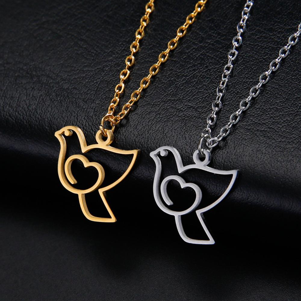 My Shape Bird Pendent Necklace for Women Peace Dove Pigeon Bird Animal Charms Necklaces Choker Chain Stainless Steel Jewelry