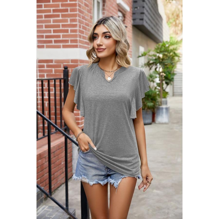 Summer Top for Women Falre Sleeve Loose Solid Color Tees U-neck Short Sleeve T-shirt