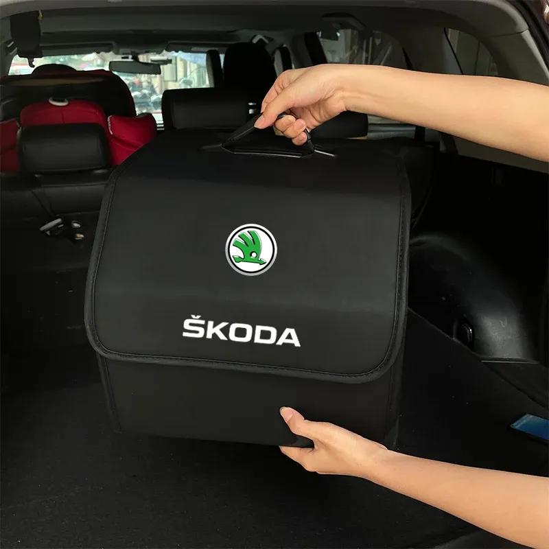 Bolsa Organizadora de Cuero para Coche Caja de Almacenamiento Plegable para Viaje Para Skoda Fabia Superb Yeti Octavia Rapid Kodiaq Kamiq Karoq Derivati Scala