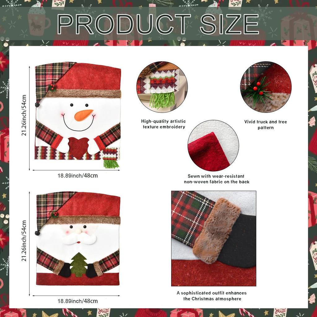 Christmas Chair Covers, Christmas Chair Decorations, Santa Snowman Chair Back Cover for Kitchen Dinning Room Holiday Party Decor