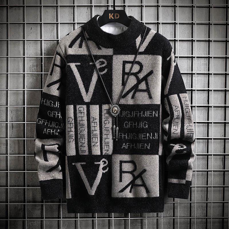 Men's Trendy Contrast Stripe Round Neck Sweater - Long Sleeve Knitwear for Autumn/Winter