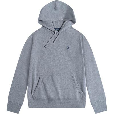 Polo Jednobarevná mikina s kapucí a výšivkou loga poníka s dlouhým rukávem Pánská mikina Šedá 710740622-004
