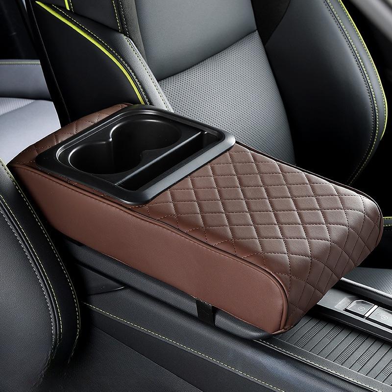 Universal Auto Center Console Armrest Cushion with 2 Cup Holder Armrest Pad Portable Car Armrest Pillow Cover Height Pad