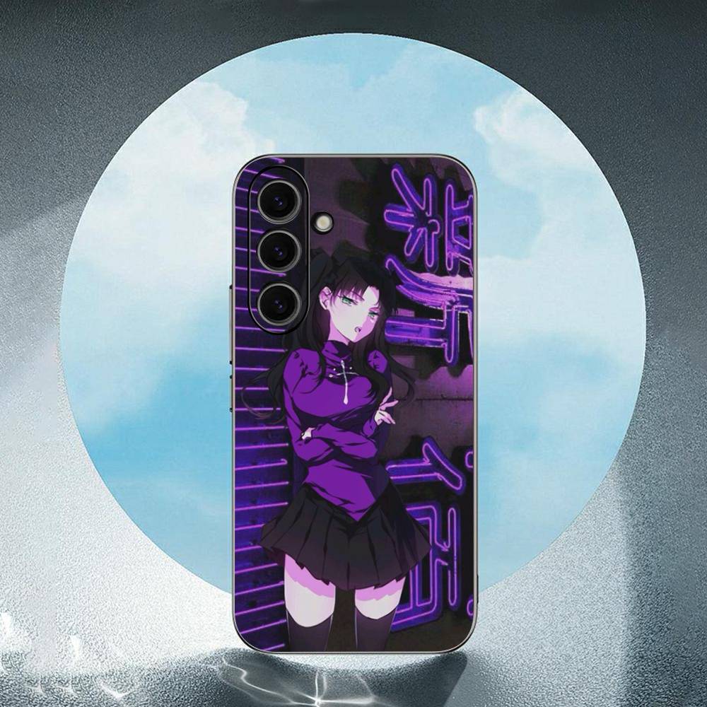 Vaporwave Glitch Anime Luxury Black Phone Case For Samsung Galaxy S23 S24 S25 Ultra S22 Plus S21