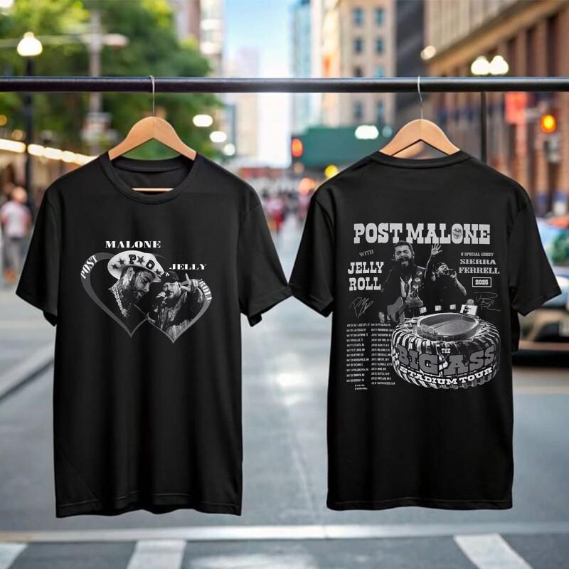 Футболка Post Malone с Jelly Roll, The Big Ass Stadium Tour 2025, Подарок для фаната 2XL