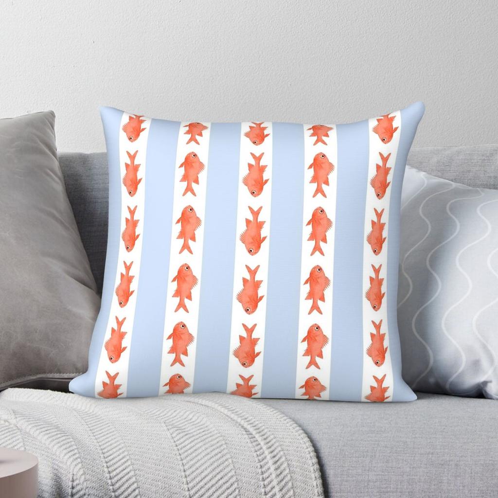 Coastal Fish Stripes Nostalgic Square Pillowcase Polyester Linen Velvet Printed Zip Decor Sofa x