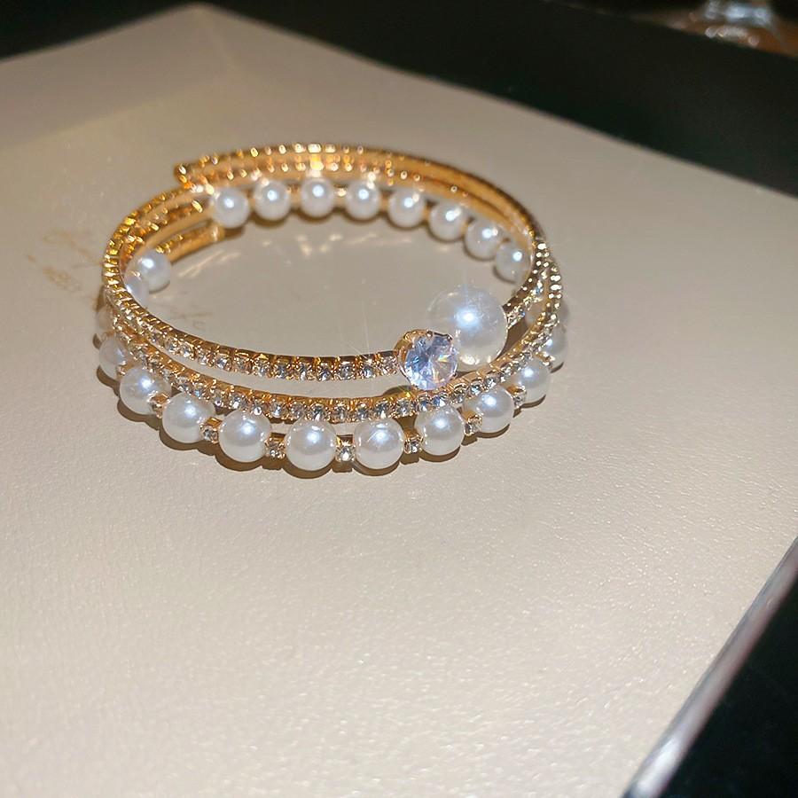 Super Flash Zircon Round Heart-shaped Flower Multi-layer Open Bracelet Exquisite and Beautiful Bracelet Light Luxury Jewelry Women