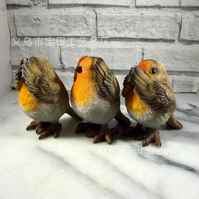 New resin statue ornament, cute and creative decoration, don't listen, don't look, don't say bird desktop decoration ornament