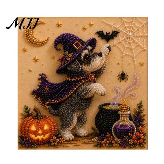 Therapeutic Art for Beginners Halloween Faux Pearl Painting Kit, Puppy Ghost 3D Craft Unique Handmade Gift Idea Adults Beginners, Home Wall Decor, DIY