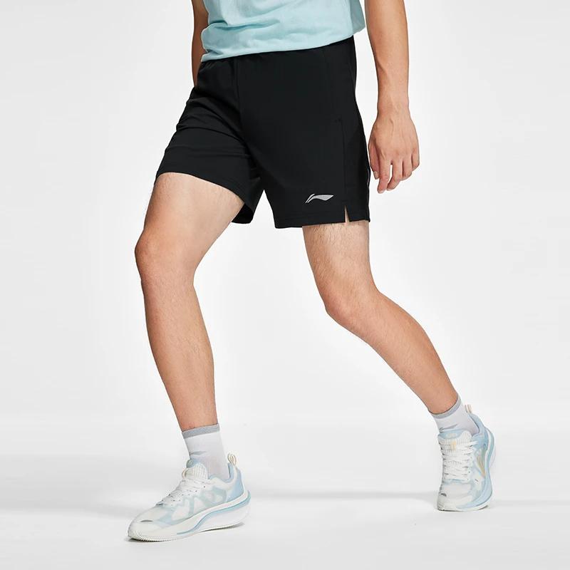 Li Ning Running Series Solid Color Logo Print Sports Shorts Men Shorts Black AKSS573-3