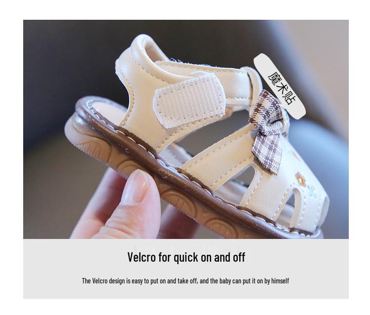 Summer Baby Girl Anti-slip Squeaky Velcro Bow Sandals - First Walker Shoes