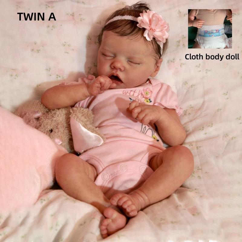 

Реалистичные 18-дюймовые куклы реборн Близняшка А Близняшка Б Полностью виниловое/тканевое тело Куклы новорожденных Реалистичные спящие куклы реборн для девочек для детей Подарки на день рождения Twin A cloth body