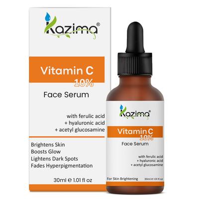 KAZIMA 10% Vitamin C Face Serum for Glowing Skin with 0.5% Ferulic Acid | Targets Dark Spot & Hyperpigmentation | For Dull Skin | Vitamin C Serum F