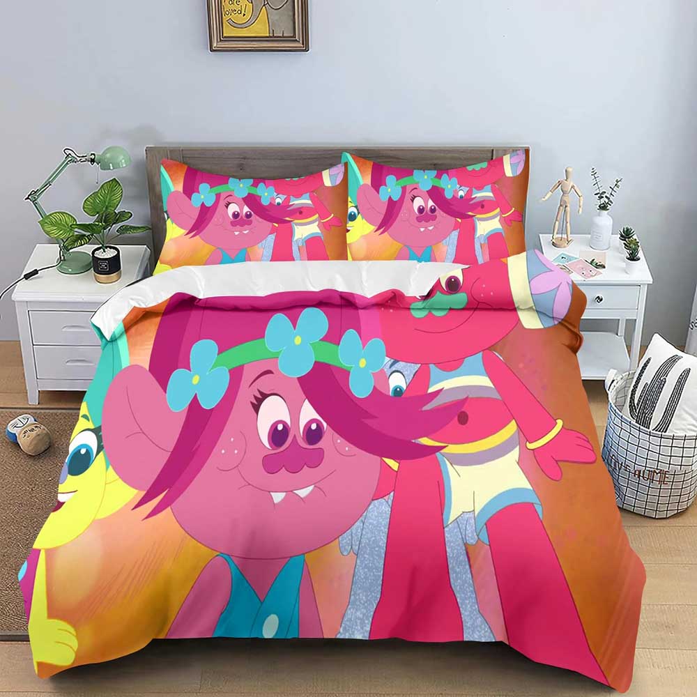 Modisches Cartoon Trolls Süßes Mädchen Bettwäsche Set Einzelbett Doppelbett Vollgröße Queen Size King Size Bettwäsche Set Kinderzimmer Bettbezug Sets Bettlaken Set