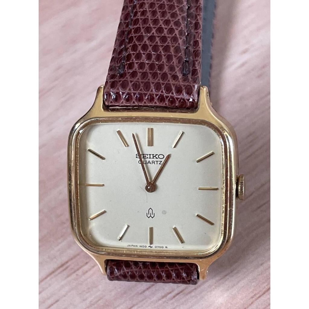 Used Free Shipping SEIKO Chariot Women's Watch Quartz Analog Square Gold Ivory Dial 1400-5430 Clock