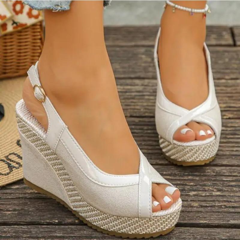 Shoes Women Ankle Buckle Wedges Sandals Summer Denim Sandal Comfortable Thick Sole Sandalias Mujer
