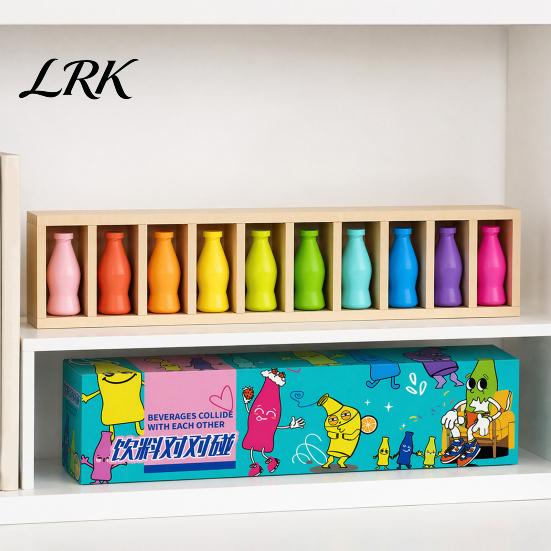 Kids Memory Challenge Toy Bottle Color Matching Board Game, with 14 Colorful Bottles & Wooden Recognition Game Storage Rack, 2-4 Players Family Night