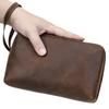 Men Crazy Horse Leather Clutch Bag RFID Blocking Wrist Strap Vintage