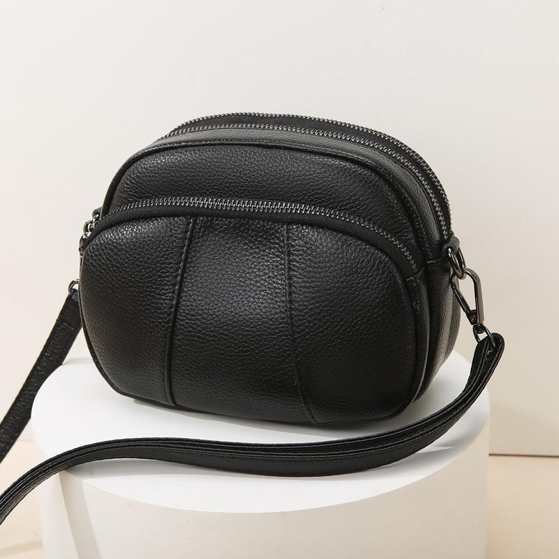 Leather Small Bag Women's Bag New Trendy Versatile Soft Leather Messenger Bag Women's Mini Double Zipper Shoulder Small Bag