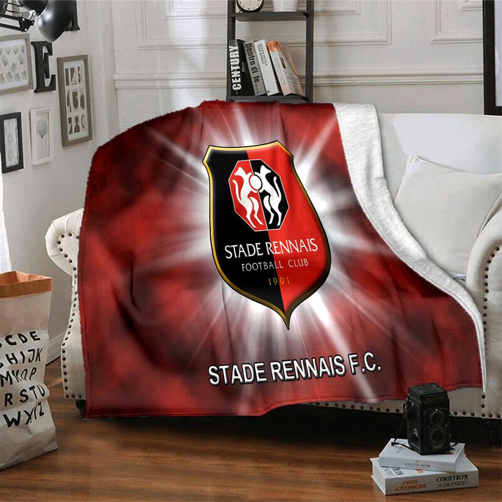 Stade Fc Emblem Flannel Blanket, Soft Polyester, Modern Design, All-Season for Camping, Travel, Gifts for Holidays or Birthdays