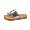 New one-pedal toe slippers women's summer 2025 outer wear metal buckle versatile flat bottom one-word cool slippers French