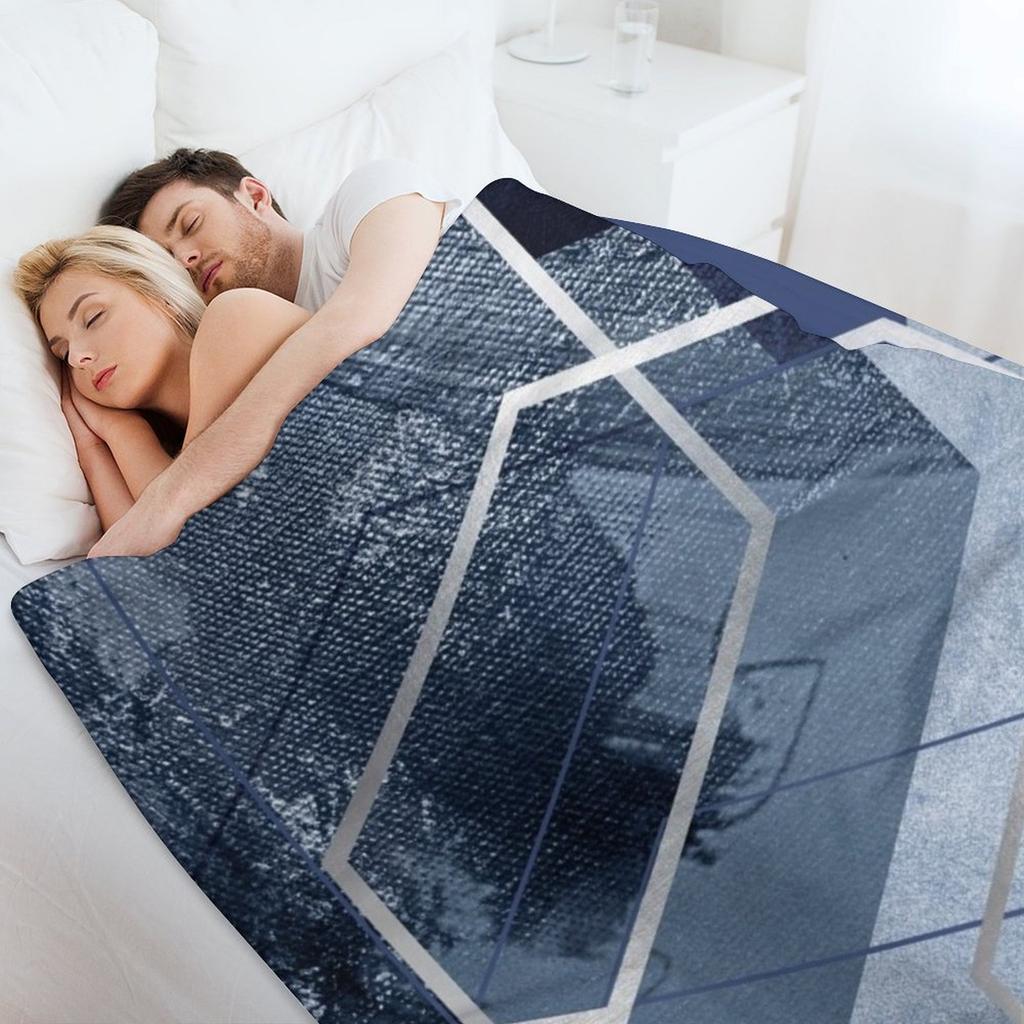 Blue and Grey Geo Throw Blanket Luxury Throw Decorative Beds Thin Flannel Fabric Blankets