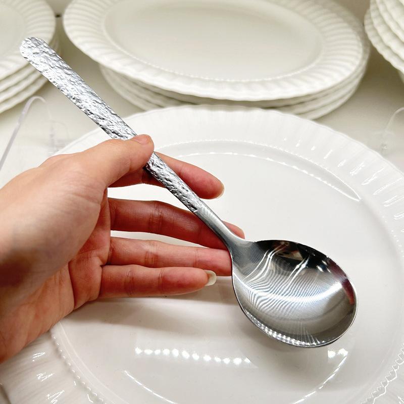 Colher redonda de aço inoxidável, rede vermelha dourada, jantar, cabo longo, colheres de sobremesa para mexer, acessórios de cozinha, gadgets